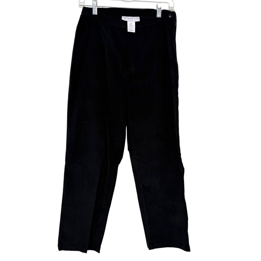 SUSAN GRAVER STYLE BLACK MICRO CORDUROY HIGH RISE PANTS - M